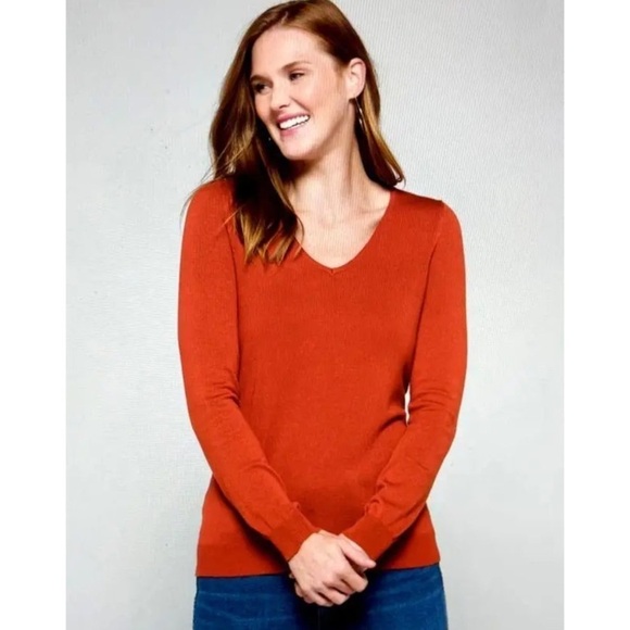 Love Ellie Burnt Orange V Neck Sweater XS - Picture 10 of 11